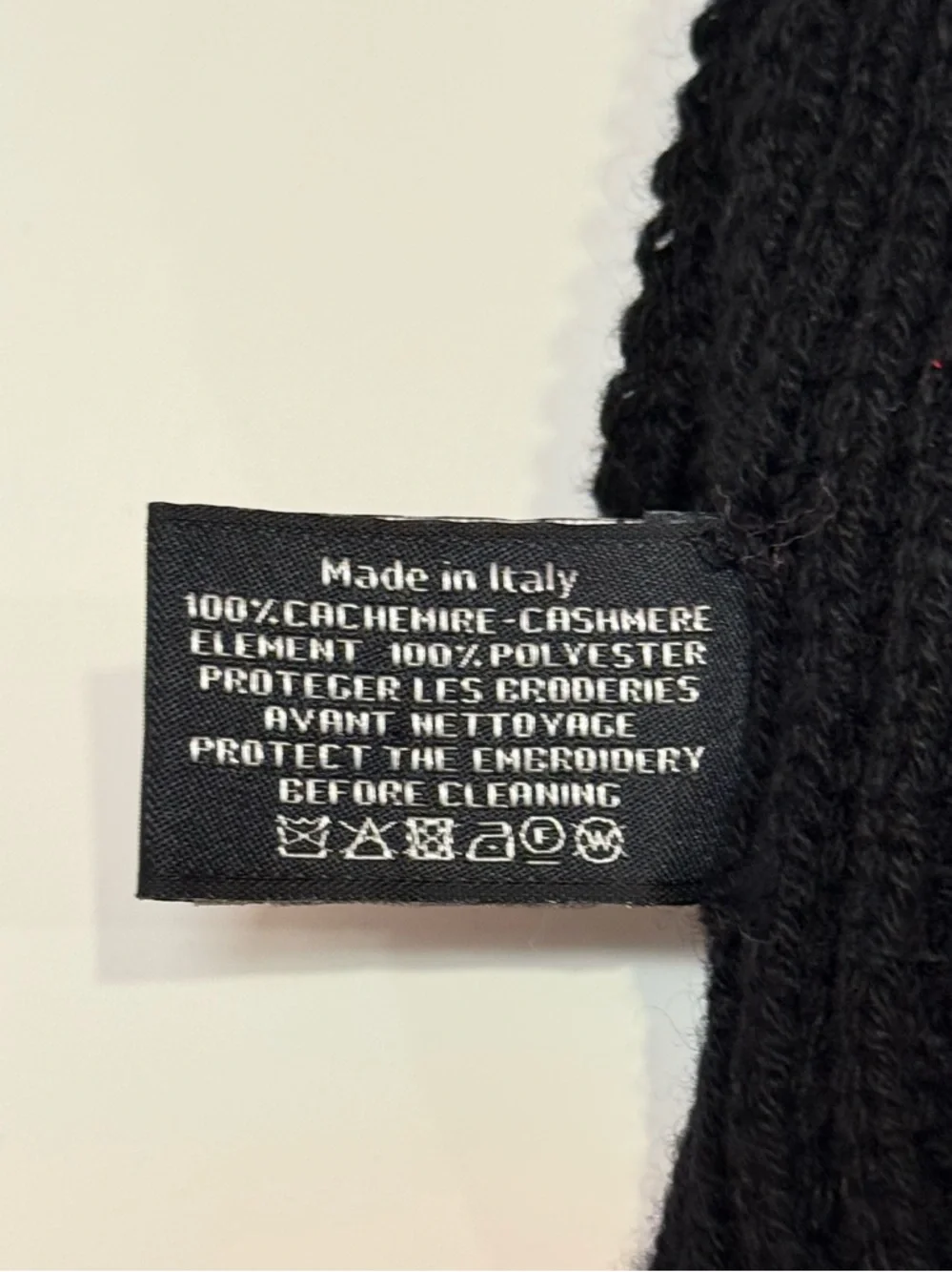 CHANEL Black Cashmere Logo Scarf Embroidered Sequin Cursive Logo-Season 2022